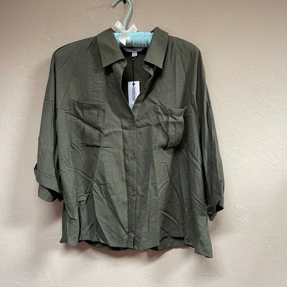 BB Dakota Steve Madden Roll-Tab Sleeve Relaxed Shirt Army Green Pocket Small New